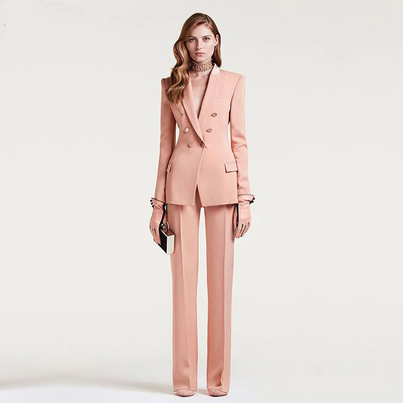 Women High Quality Temperament Double-breasted Suit And Fashion Pencil Pant Work Style Slim 's Suits & Blazers Women's