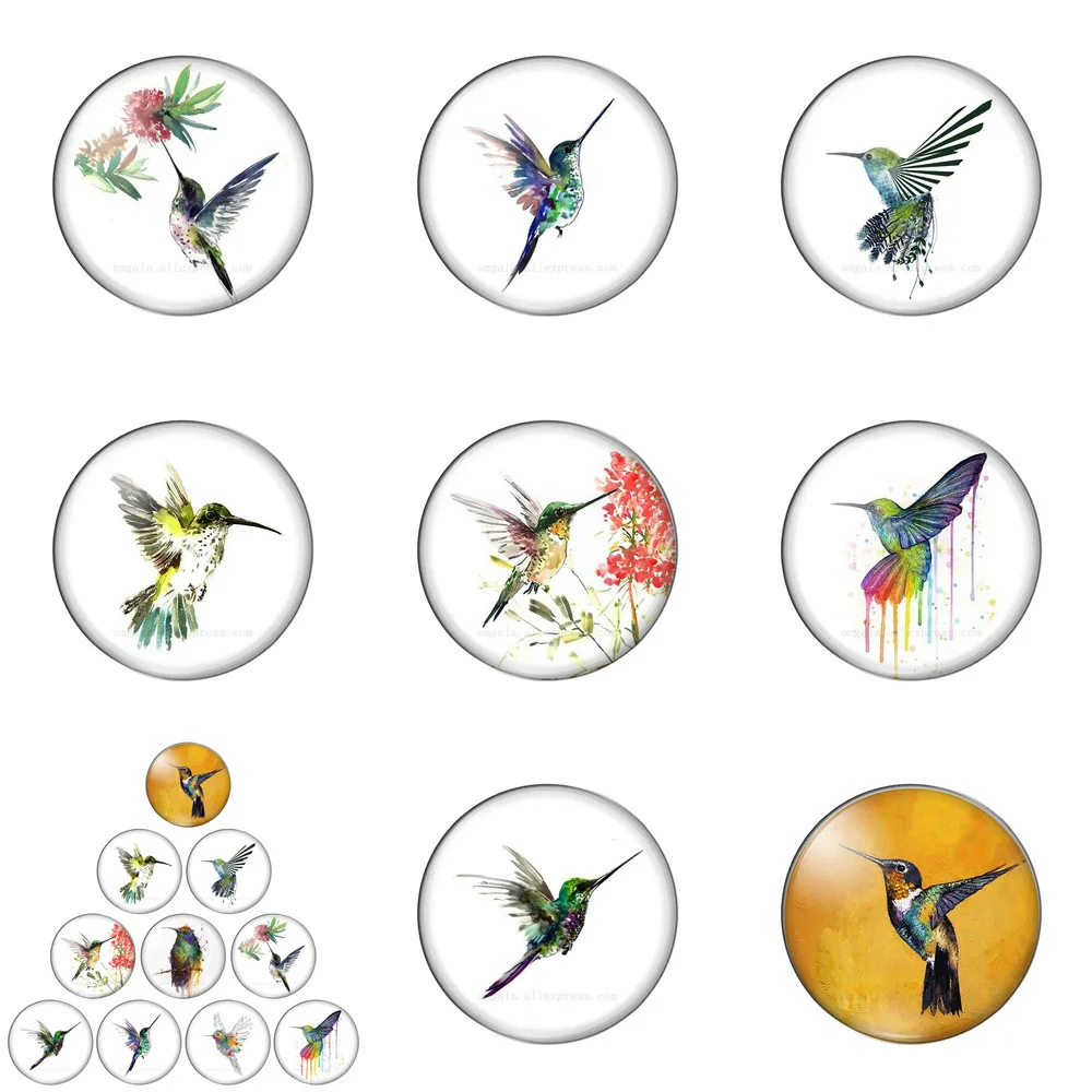 

Watercolor Flower Birds Art Paintings 10pcs 12mm/18mm/20mm/25mm Round Photo Glass Cabochon Demo Flat Back Making Findings