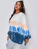 ladies sweatshirt stitching casual round neck loose gradient tie dye long sleeved top autumn winter models moderate thickness