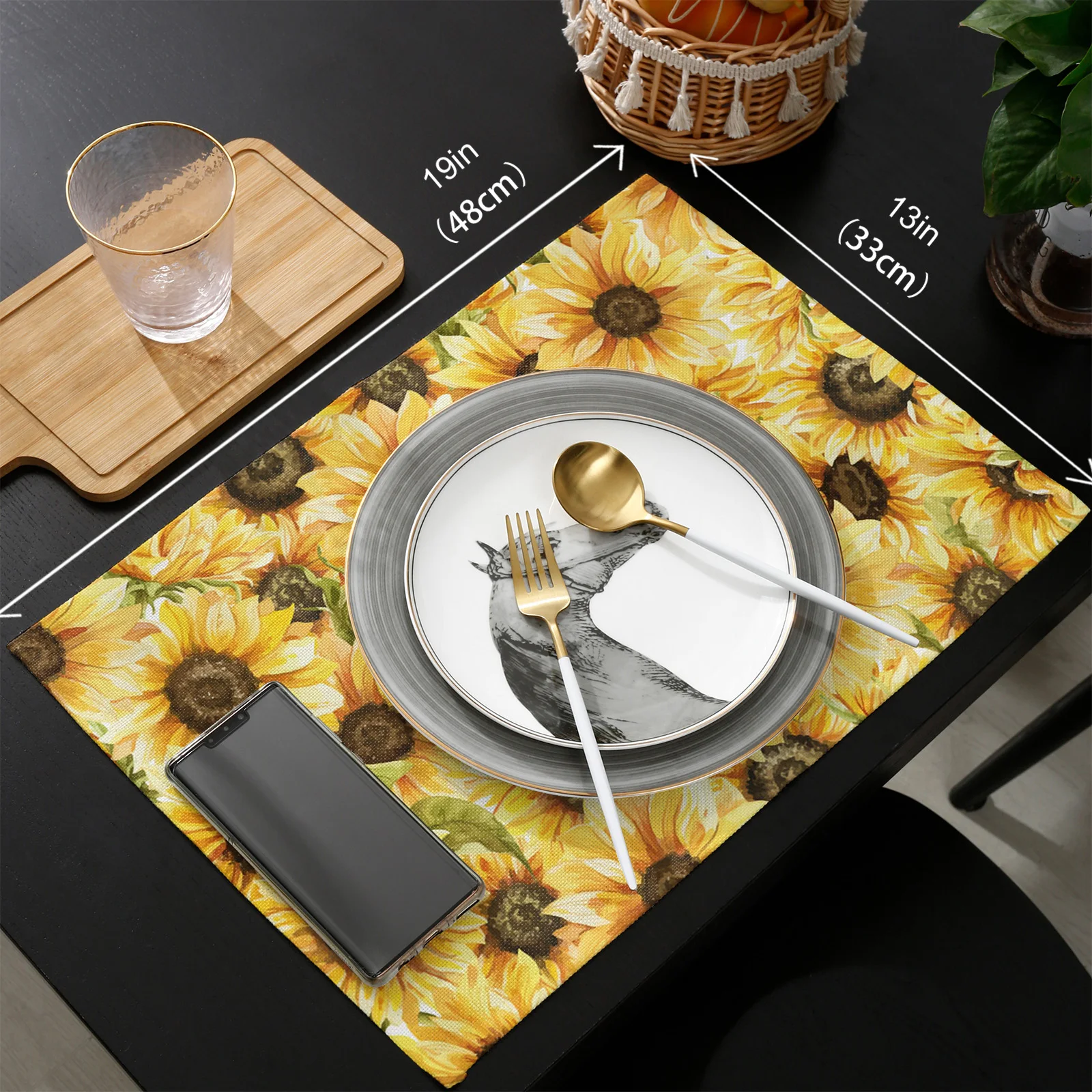 

Sunflower Watercolor Flowers Table Runner Placemats Set Wedding Table Decoration Table Runner for Kitchen Dining