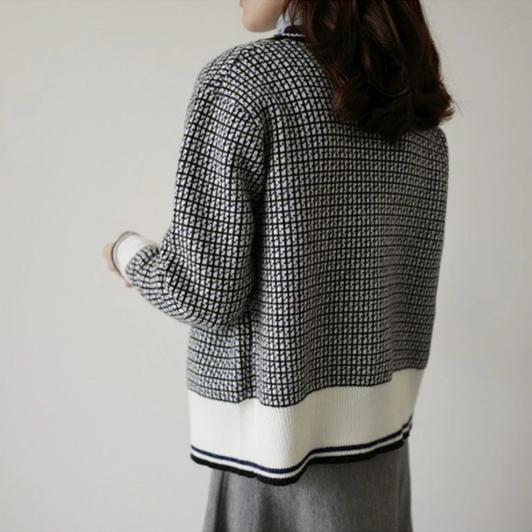 

Cardigan Sweater Women 's 2021 Youth Spring And Autumn Korean Style V-Neck Plaid Long Sleeve Knitted Top