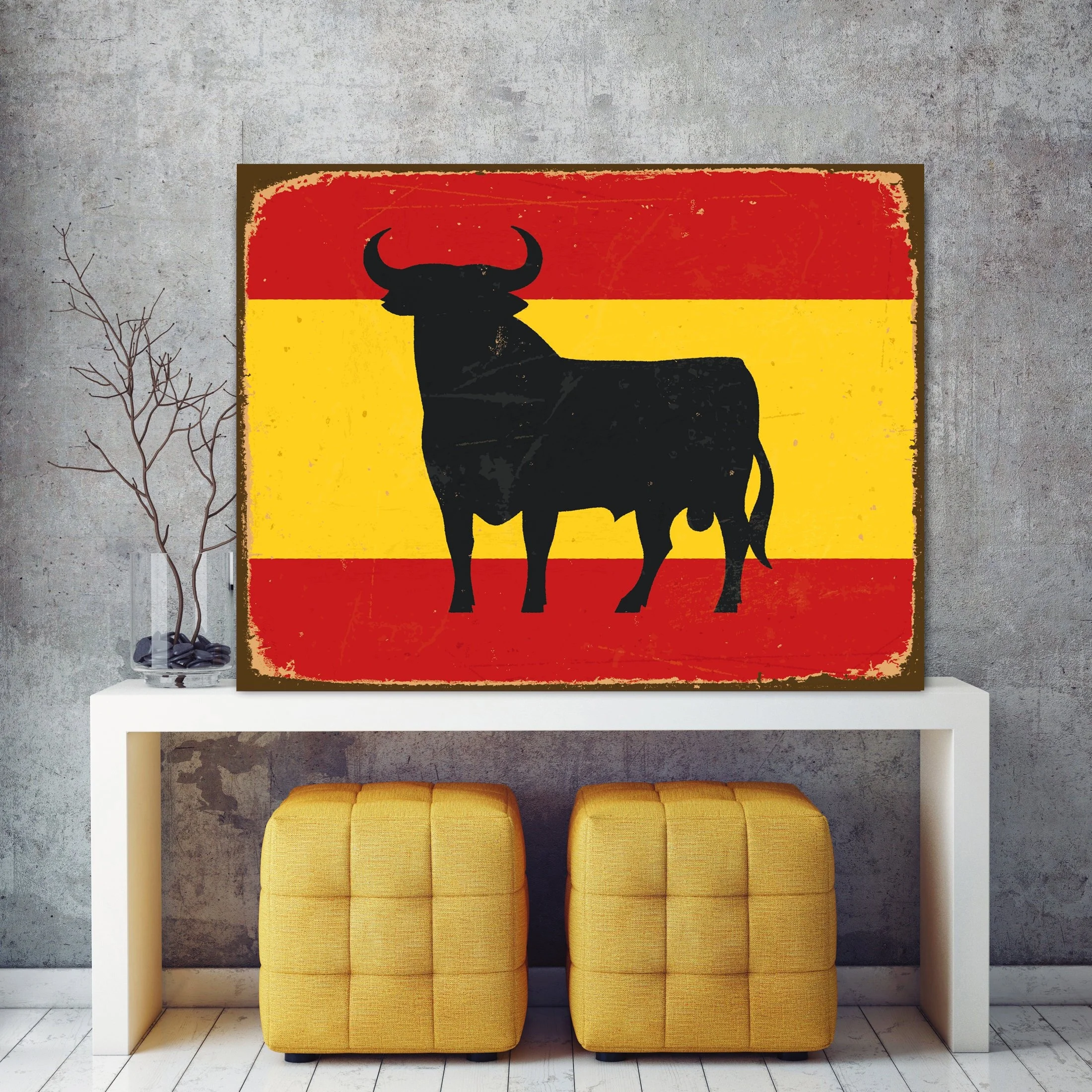 

Old Antique Style Spain Flag Bull on Flag Wall Decor Metal Sign Wall Art Hanging Decoration