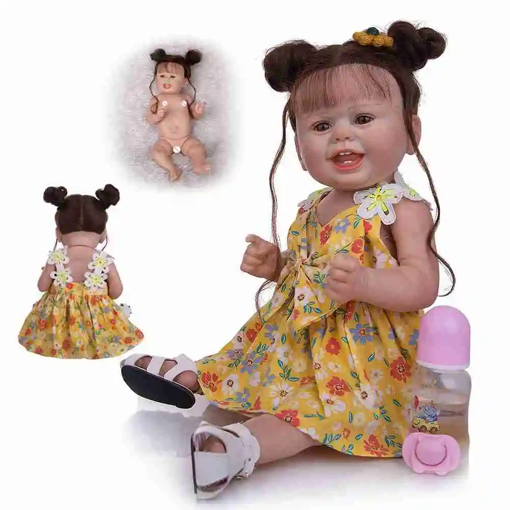 

Smiling Waterproof 22 Inch Silicone Dolls Truely 3D-Paint Rooted Hair Toddle Princess Toys Kids Birthday Gift Hot Sale Drop