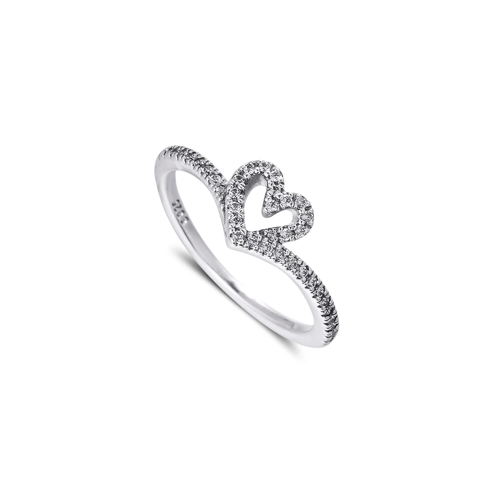 

Sparkling Wishbone Heart Rings 100% 925 Sterling-Silver-Jewelry Free Shipping