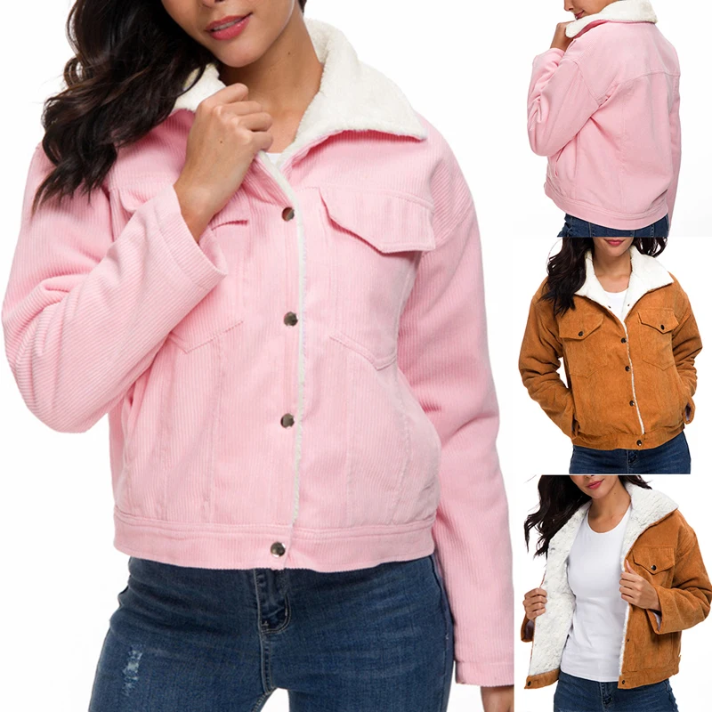 Зимние женские парки ретро вельвет овечья шерсть флисовая подкладка утолщенная