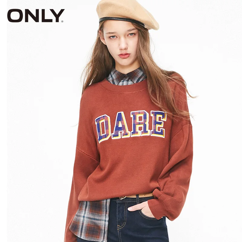 Только женский свободный свитер в клетку с буквенным принтом | 119124524 Женская