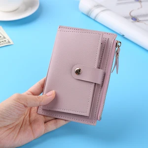 Women Fashion Solid Color Credit Card ID Card Multi-slot Zipper Card Holder Ladies Casual PU Leather