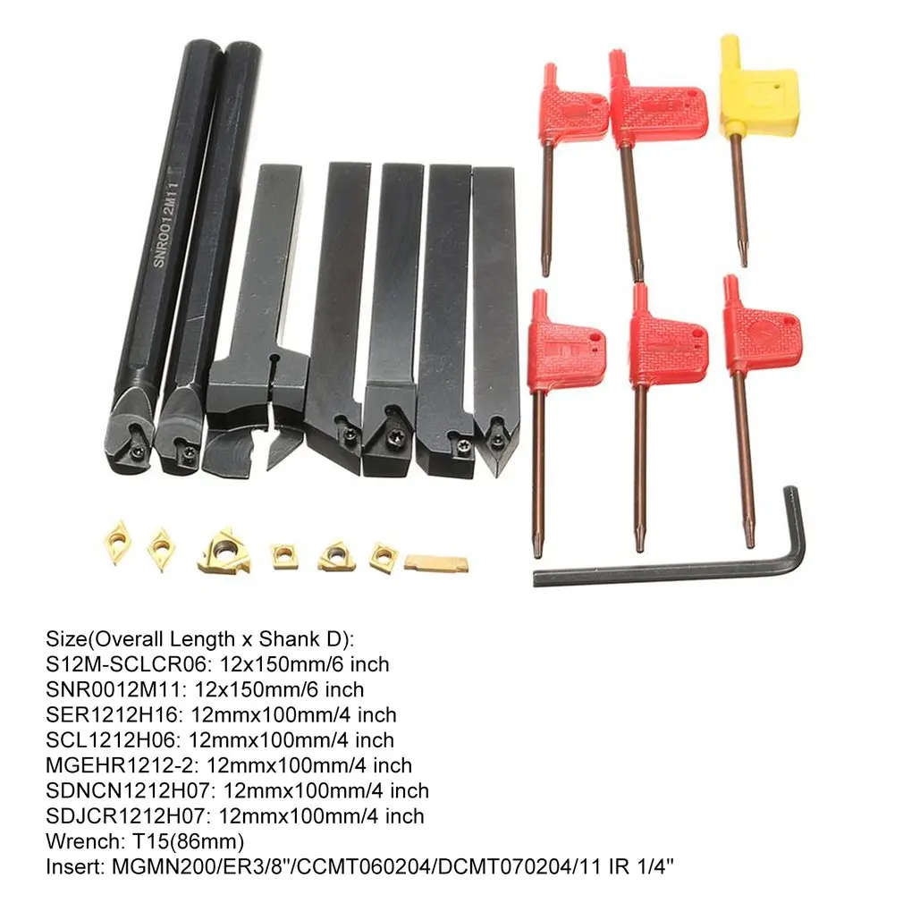 21Pcs/Set 12mm Shank Lathe Turning Tool Holder Boring Bar + Insert Blades Wrench S12M-SCLCR06/SER1212H16/SCL1212H06 | Инструменты