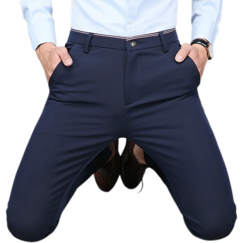 Мужские деловые эластичные повседневные брюки облегающие модные брюки-карандаш