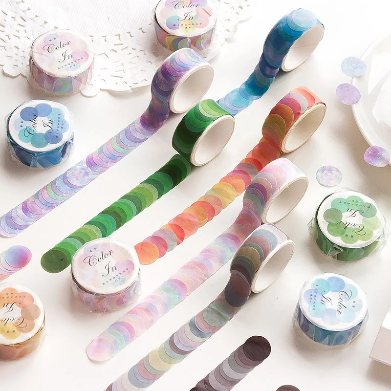 

100 Pcs Morandi Round Dot Washi Tape Decorative Journal Craft Scrapbooking Planner Masking Tape Label Stickers Kawaii Stationery