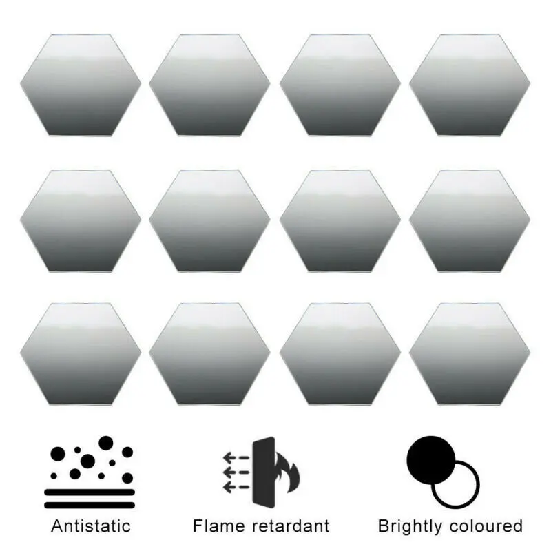 

48Pcs/Set DIY 3D Mirror Wall Sticker Hexagon Home Decorations Mirror Decor Stickers Removable Living-Room Decal Sliver Gold