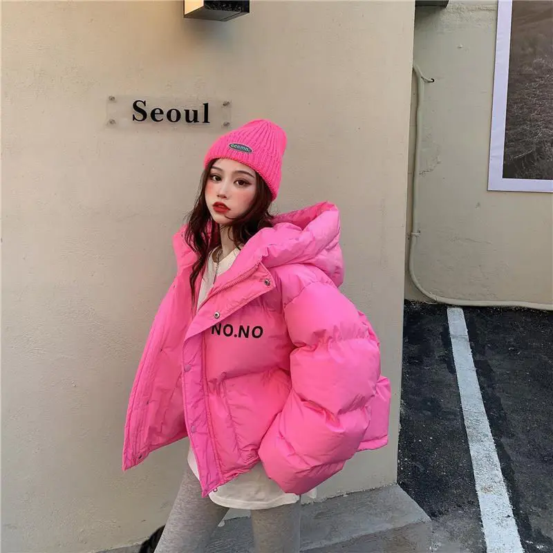 2023 New Candy Color Loose Hooded Women Parkas Korean Printed Down Jackets Female Winter Thick Warm Bubble Coats College Style