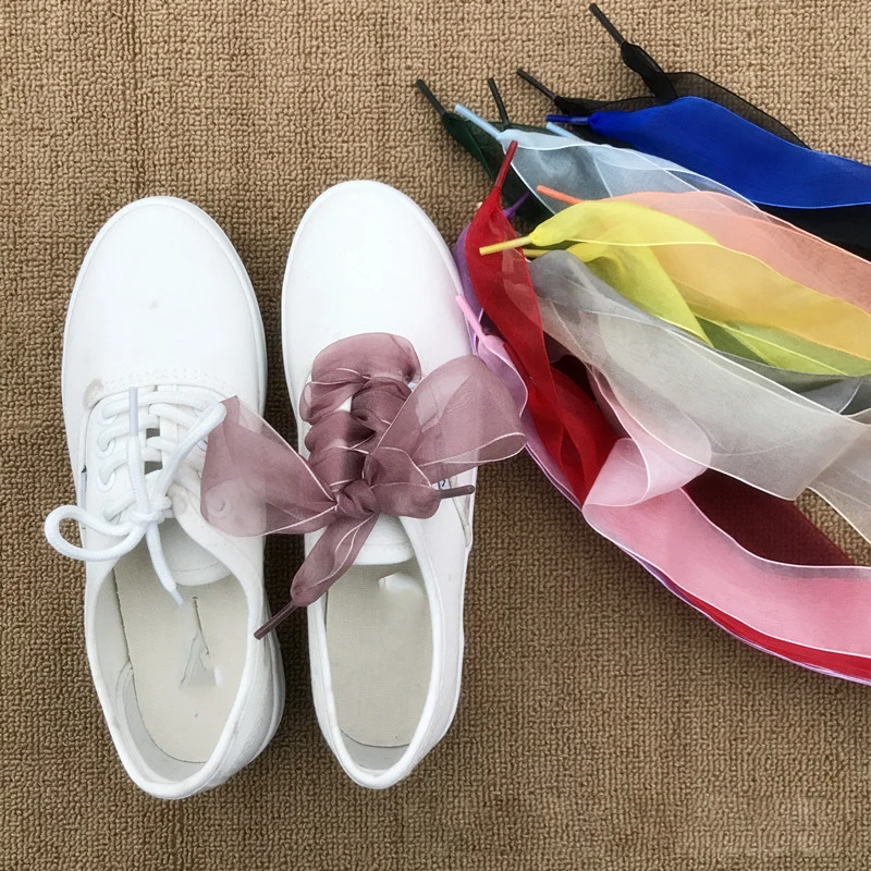 

1Pair 120cm Fashion Chiffon Yarn Ribbon Shoe Laces Sport Shoes Sneakers Bowknot Flat Shoelaces Canvas Bootlaces Strings Cute