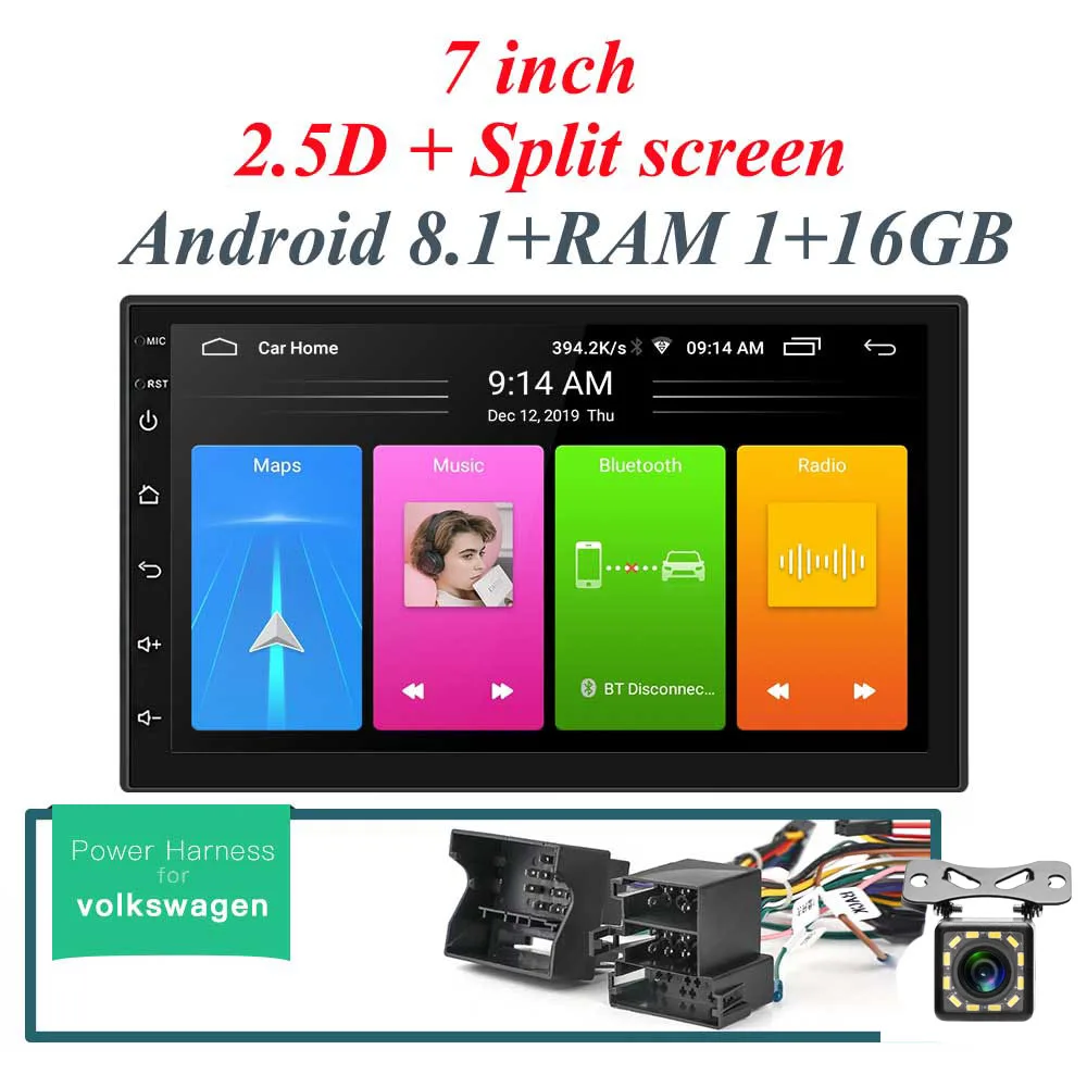 vw Android 8,1 автомобильное радио стерео gps навигация Bluetooth wifi Универсальный 7 ''2din 2.5D ips автомобильное радио стерео четырехъядерный мультимедиа - Цвет: vw
