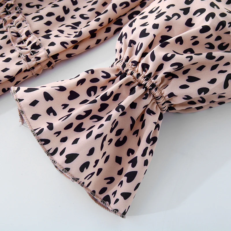 

Spring Autumn V Neck Ruffles Leopard Print Dress For Women Long Sleeve Sashes A Line Dress Slim Female Casual Mini Party