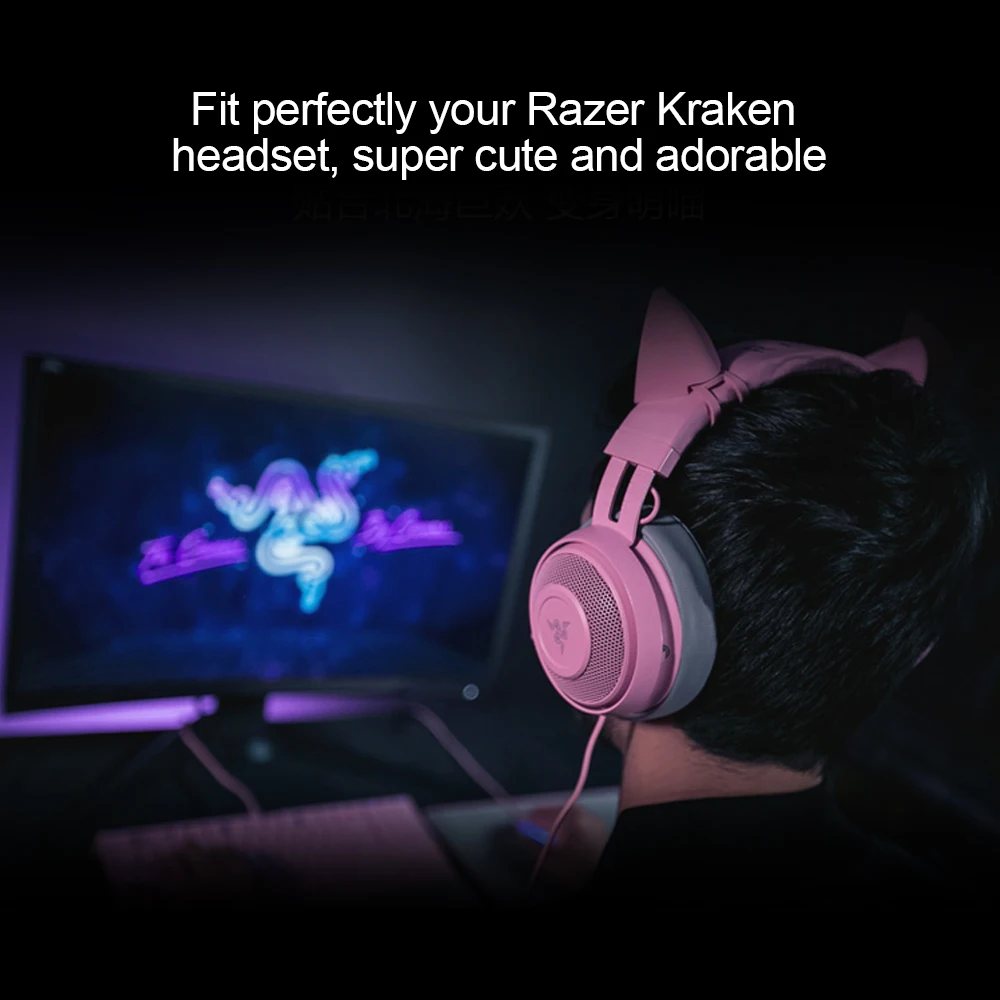 Розовый/фиолетовый Razer прикрепляемые кошачьи уши для Kraken аксессуар гарнитуры