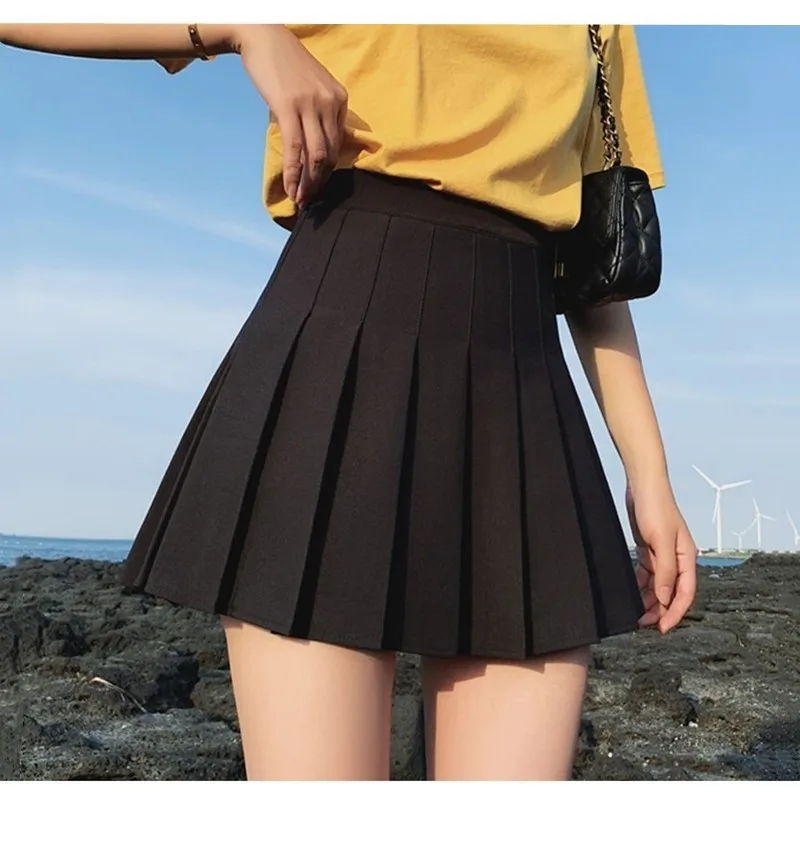 

Fashion Women Pleated Skirt High Waist Sexy Elastic Head Solid Color Plaid Mini Skirt For Summer and Spring Streetwear