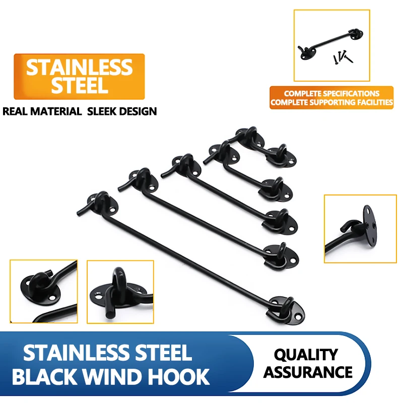 

75/100/150mm Cabinet Door Showcase Gate Window Latche Hook Eye WindProof Lock Hook Brace Cabin Hook Window Windproof Silent