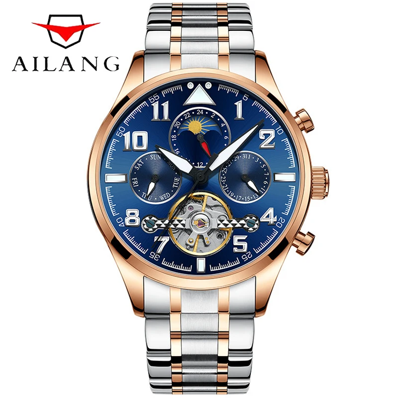 AILANG Tourbillon часы мужские модные автоматические мужские s часы лучший бренд класса люкс повседневные из нержавеющей стали водонепроницаемые механические часы мужские