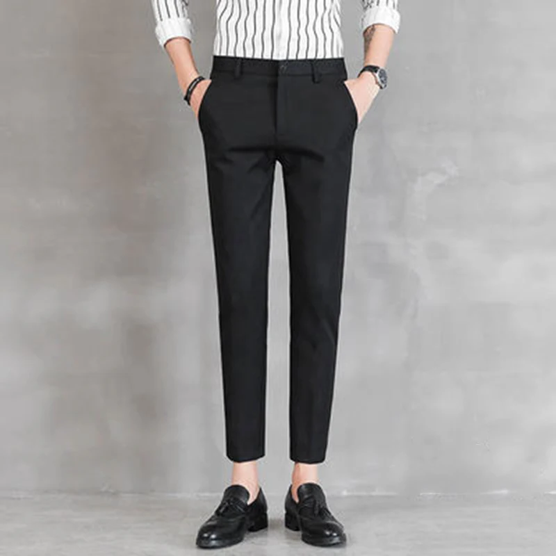 

Puimentiua 2021 Slim Fit Summer Business Men Formal Suit Pants Wedding Bridegroom Trousers New Solid Color High Quality Trousers