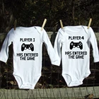 Плеер 3 и 4 прибыл в игры Забавные новорожденный Детский комбинезон Длинные рукава для братьев и сестер, Семейные комплекты