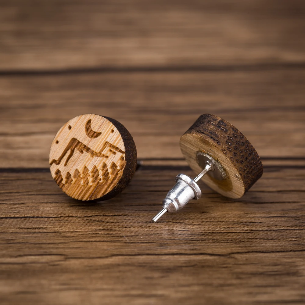 Женские серьги-гвоздики Oly2u деревянные серьги с изображением ночного пейзажа гор