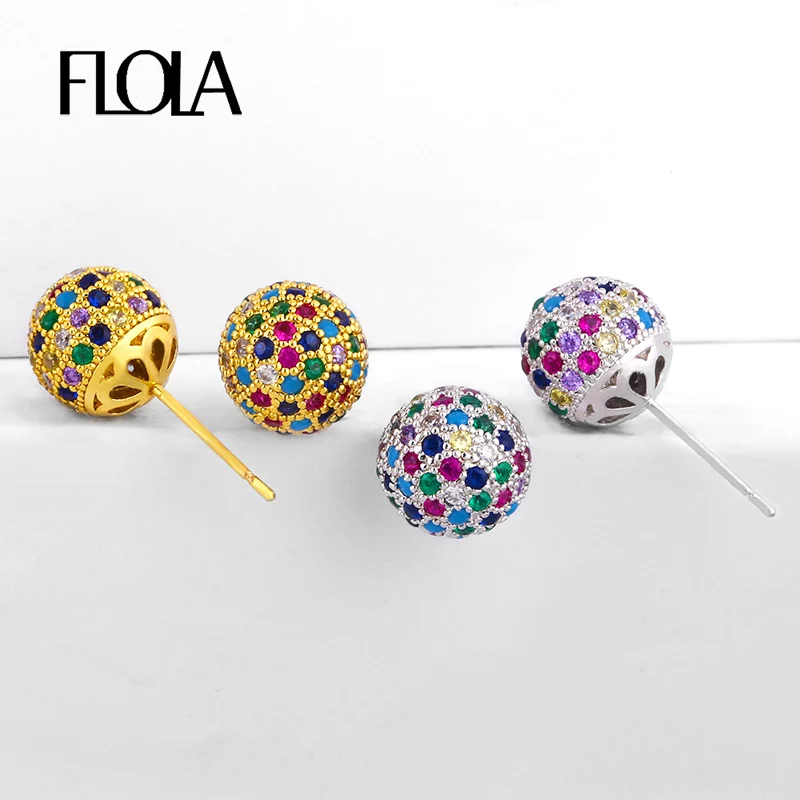 Серьги гвоздики FLOLA с радужным цирконием для женщин серьги хрустальным шариком
