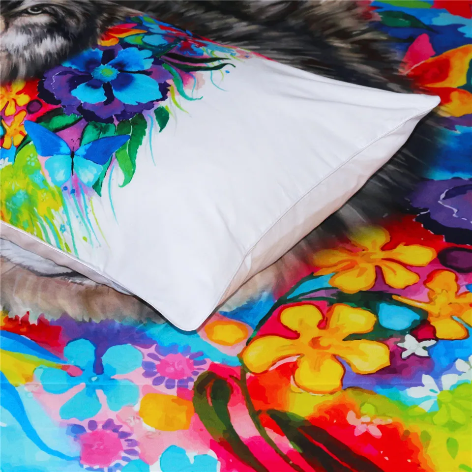 Blesslive цветочный Boho Wolf пододеяльник набор Прохладный дикая природа постельное белье королева для взрослых Яркая Радуга цветок цветы покрывало