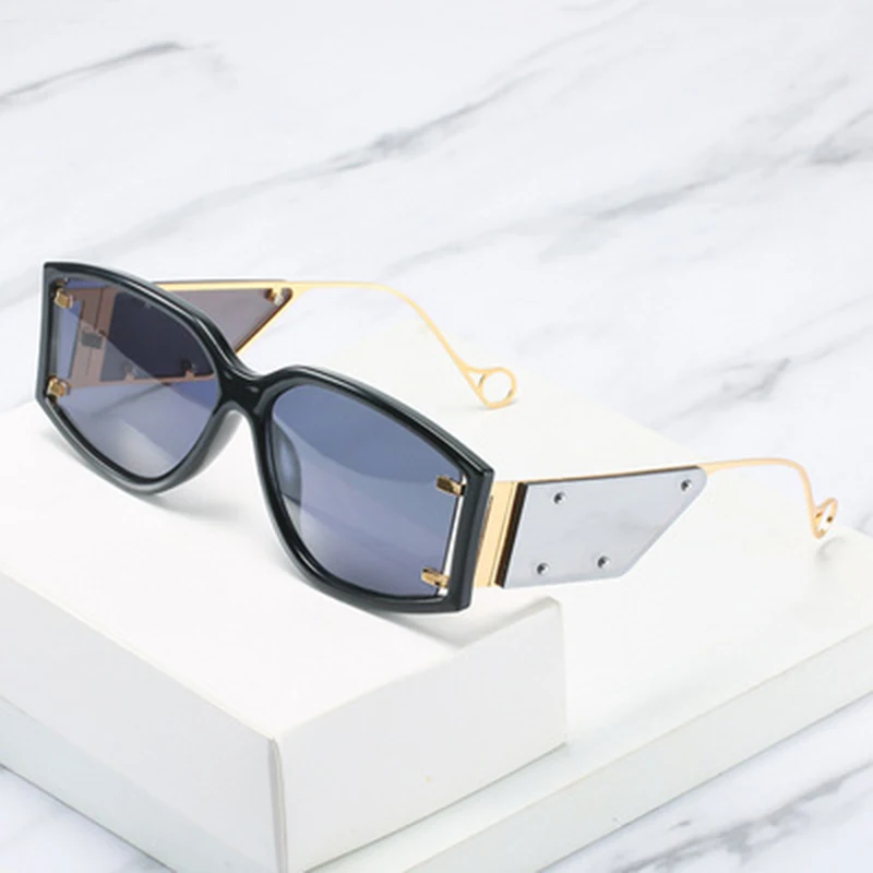 

2021 New European And American Trendy Sunglasses Net Red Same Style Wooden Nail Big Frame Sunglasses Women UV400 Dames Zonnebril