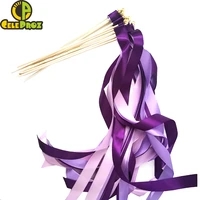 50pcs ribbon wands purple silk ribbon streamers wedding delicate ribbon fairy stick cheer props party supply favors with bells