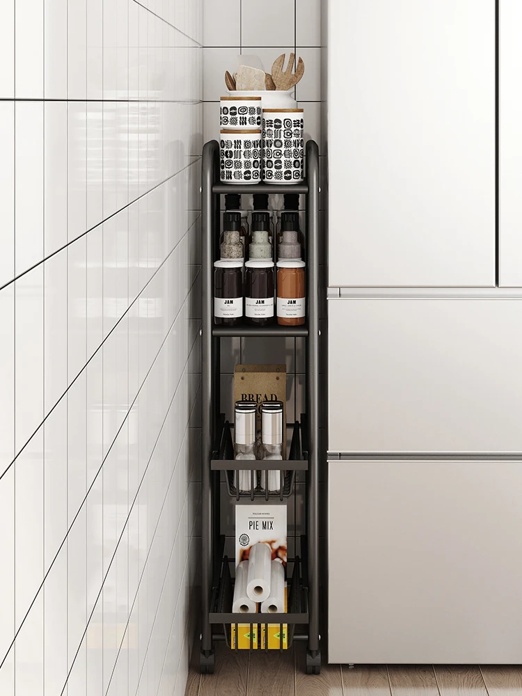

Kitchen Crack Storage Rack Push-Pull Floor Multi-Layer 25cm Wide Ultra-Narrow Refrigerator Side Storage Basket