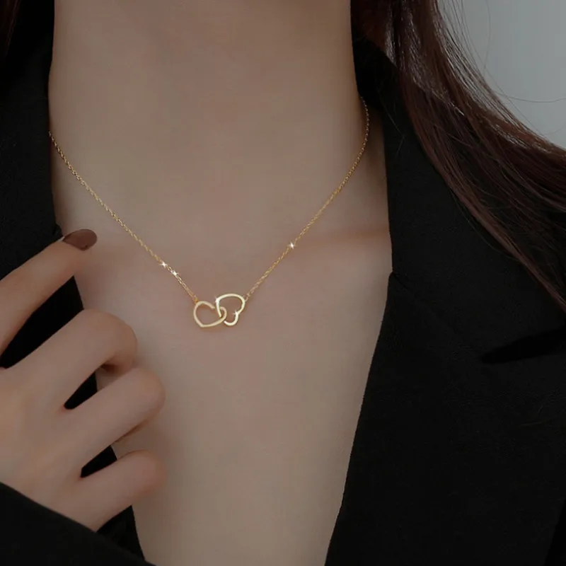 

Sweet fashion heart to heart necklace female tide simple temperament INS South Korea heart clavicle chain best friend jewelry fe