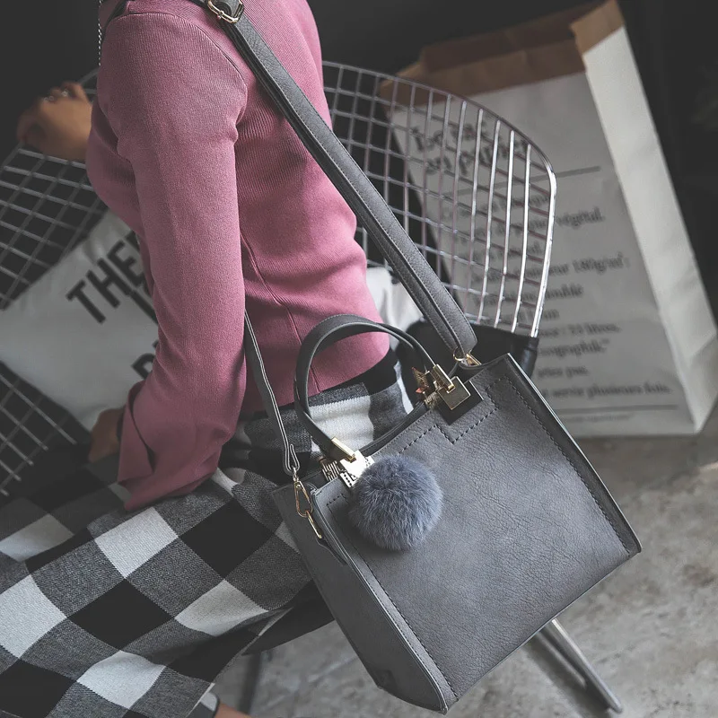

NEW HOT SALE Handbag Women Casual Tote Bag Female Large Shoulder High Quality Suede Leather Handbag With Fur Ball