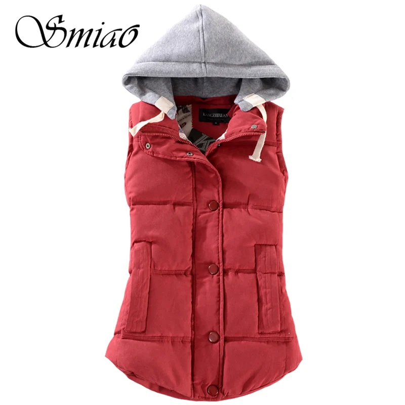Женский хлопковый жилет с капюшоном повседневный теплый без рукавов в стиле