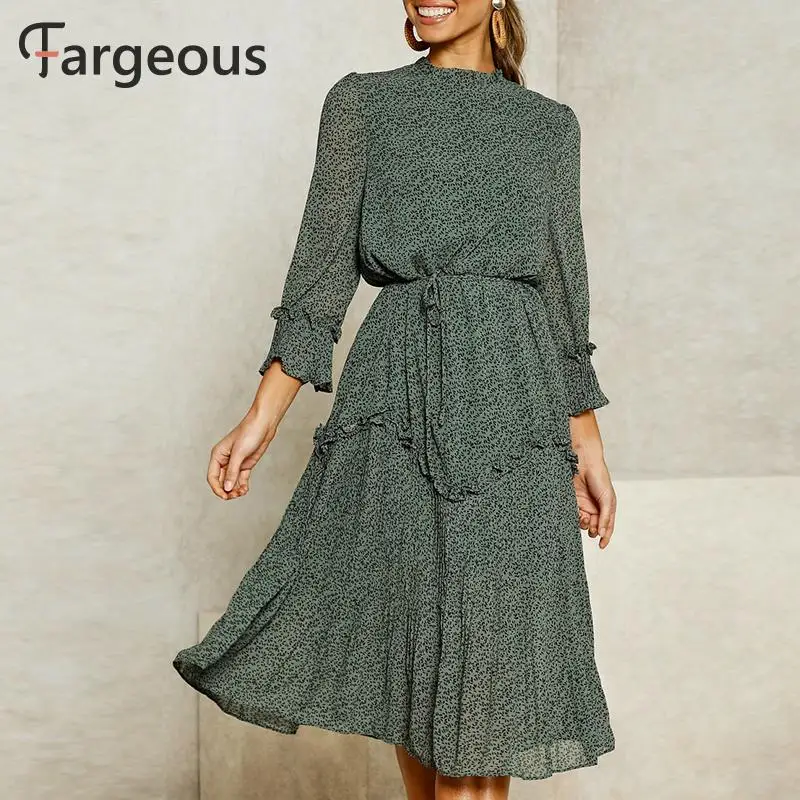 Женское длинное платье в горошек Fargeous винтажное шифоновое плиссированное стиле