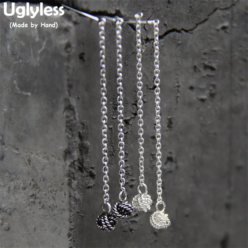 Женские серьги кисточки из серебра 925 пробы с вязаными шариками|Серьги-подвески| |