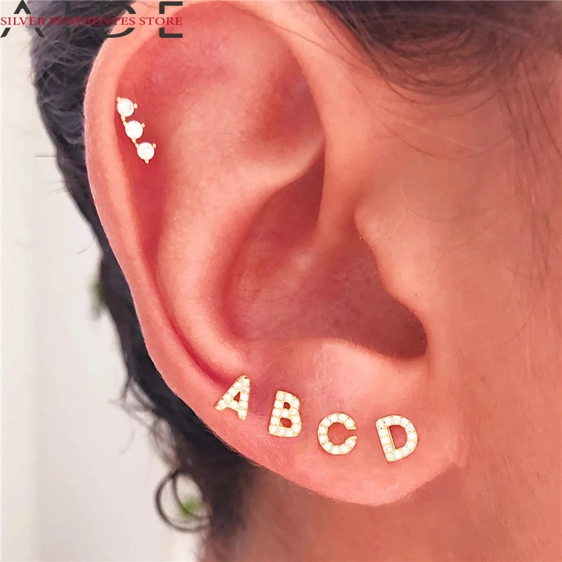 

AIDE 26 Letter Diamond Stud Earrings Set 100% 925 Sterling Silver Mini Earrings For Women 2020 Jewelry Aretes De Mujer