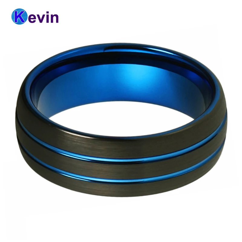 Вольфрамовое кольцо для мужчин черное синее обручальное и женщин удобное