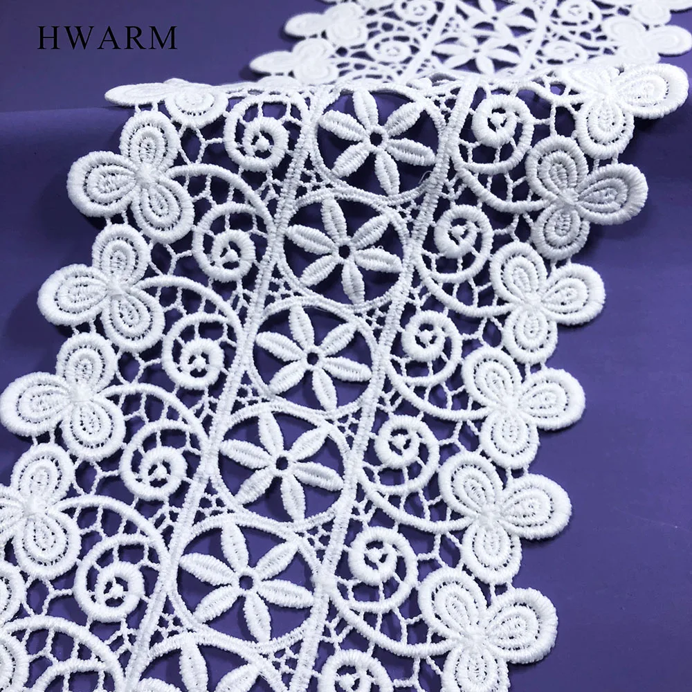 

5yard 12.4cm Dresses Sewing Trim Accessories High Quality White African Lace Fabric 2021 Diy Milk Silk Embroidery Wave Monochrom