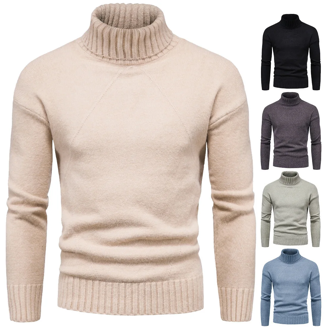 

2021 Fashion Winter Men's Top Casual High Collar Warm Sweater Oversized Long Sleeve Pullovers Youth Black Sweater Undershirt