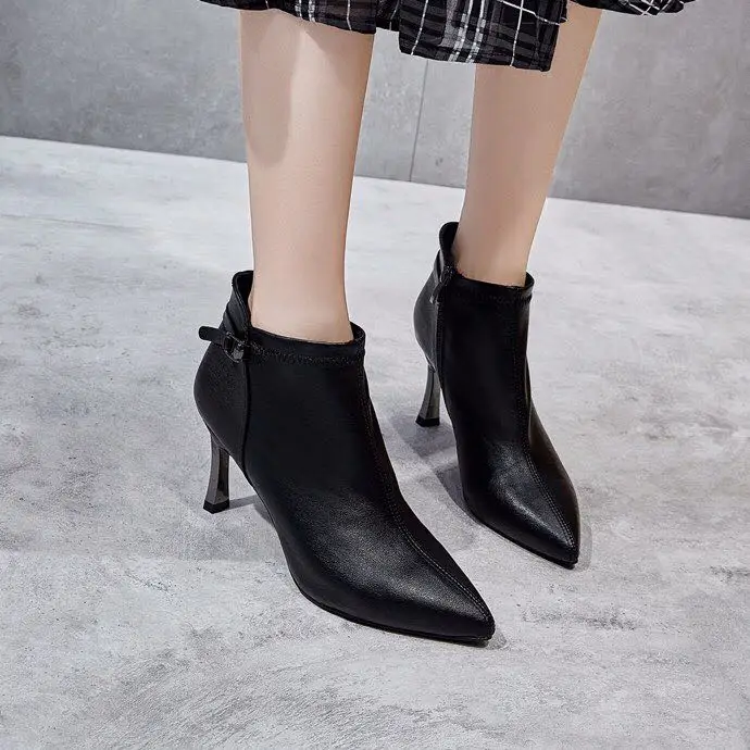 Women's Leather Ankle Boots High Heel 2021Autumn Winter Fashion Casual Plus Size Martin Single Female Shoes | Обувь