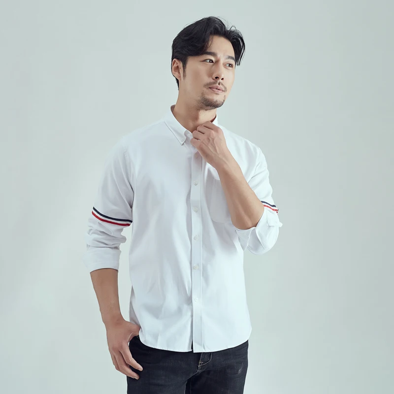 

2021 Spring New Solid Men Shirts Fashion Contrast Webbing Social Chemise Homme Slim Fit Business High Quality Male Shirt Casual