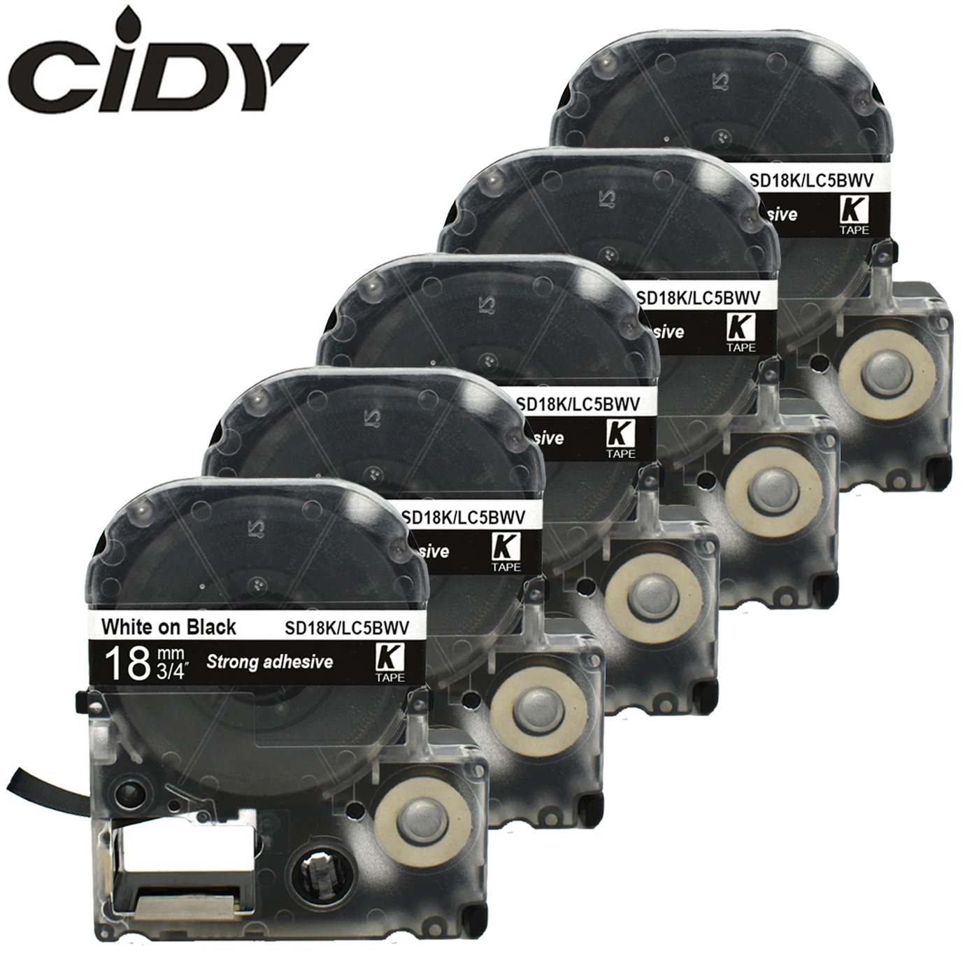 

CIDY 5Pcs SD18KW/LC-5BWV SD18K for compatible KingJim 18MM White on black Label tape for Epson machine LW300 LW400 LW-600P SR150