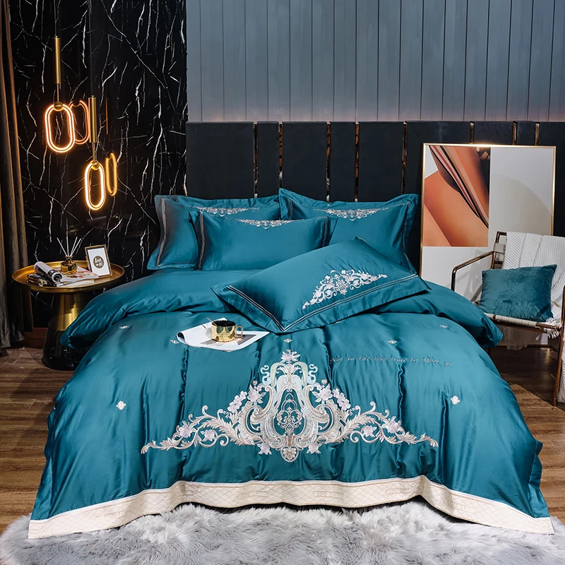 

1000 TC Cotton Luxury Embroidery Bed Lines Pillowcase Duvet Cover Sets Bedding set flat sheet Queen King Size Quilt Covers