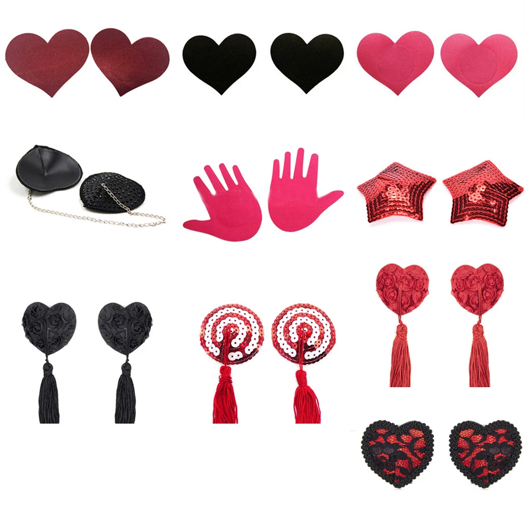 

1 Pair Lace Women Sexy Self Adhesive Sequin Tassel Cover Heart Shape Bra Nipple Cover Pasties Breast Petals