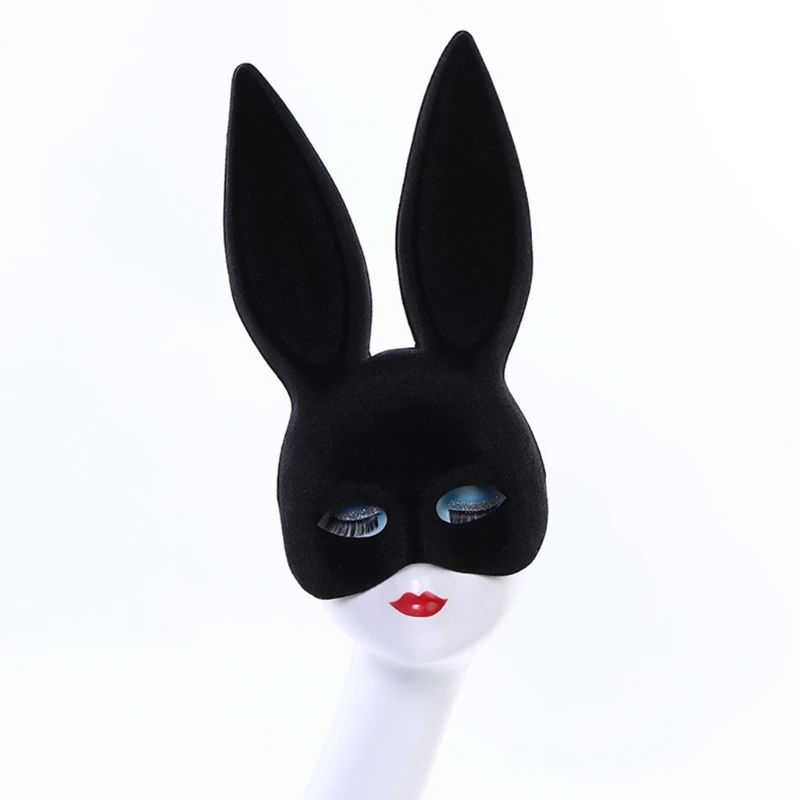 Mezza maschera nera del coniglio dell'orecchio lungo del coniglietto nero sveglio per i rifornimenti del Costume della festa di Halloween di compleanno di prestazione dei bambini