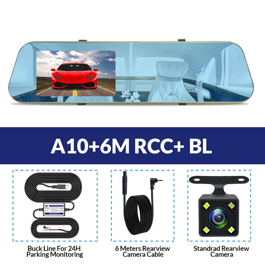 A10-6M RCC-BL E-ACE Full HD Автомобильный Видеорегистратор Цифровой Видеорегистратор Синий Авто Заднего вида Камера с Двумя Объективами Зеркало Заднего Вида Автомобиля Регистратор Тире видеокамеры - Название цвета: A10-6M RCC-BL