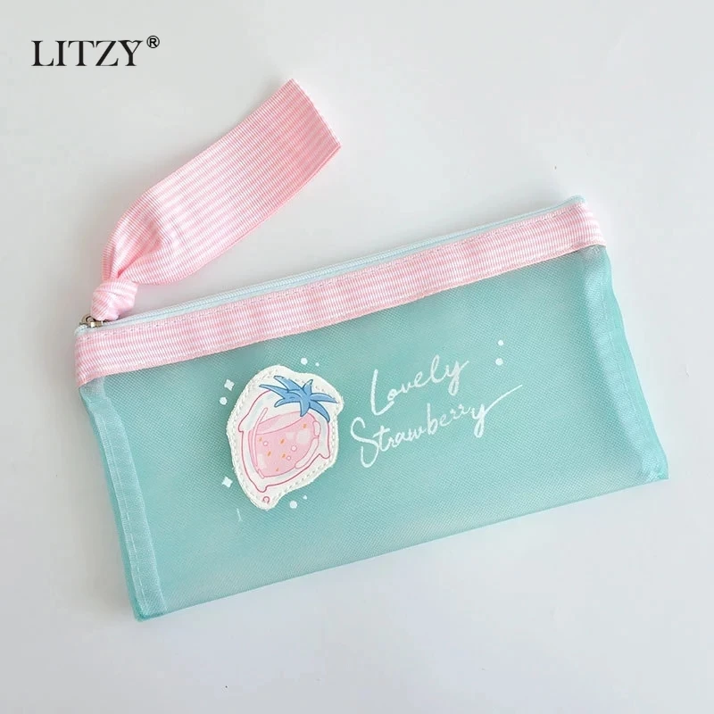 Прозрачный Сетчатый Чехол карандаш для школьников поставка фруктов арбуза ручка