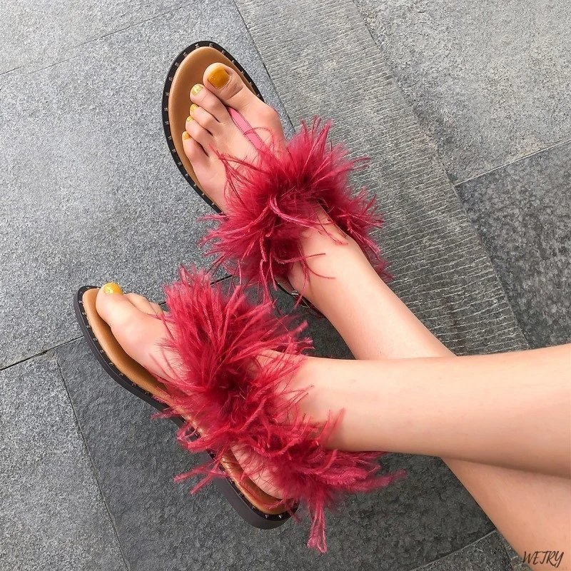 

2020 Newest Coming Faux Fox Fur Slippers Lady Raccoon Cheaper Indoor Outdoor Mixed Fur Shoes Vogue Style Sandals