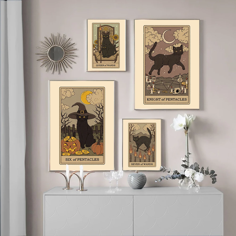 Настенные картины в скандинавском стиле с абстрактным котом и таро забавная